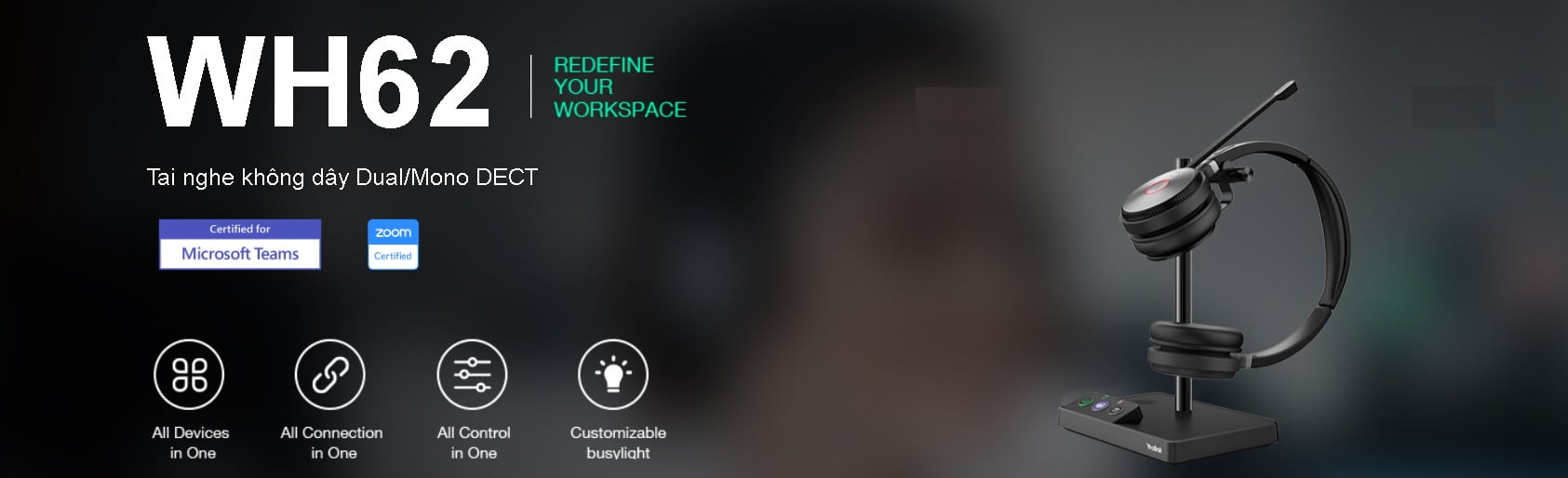 Tai nghe không dây Yealink WH62 Dual/Mono DECT